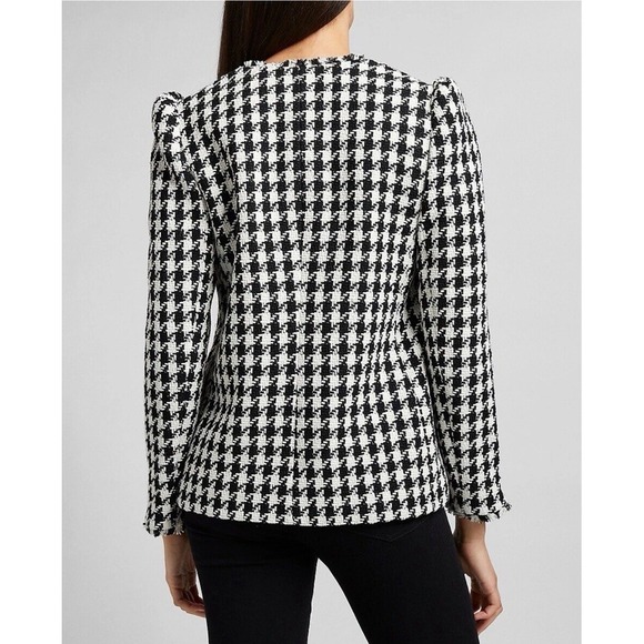 Express Houndstooth Double Breasted Tweed Blazer Black White Women's S RN55285‎ - Picture 5 of 11